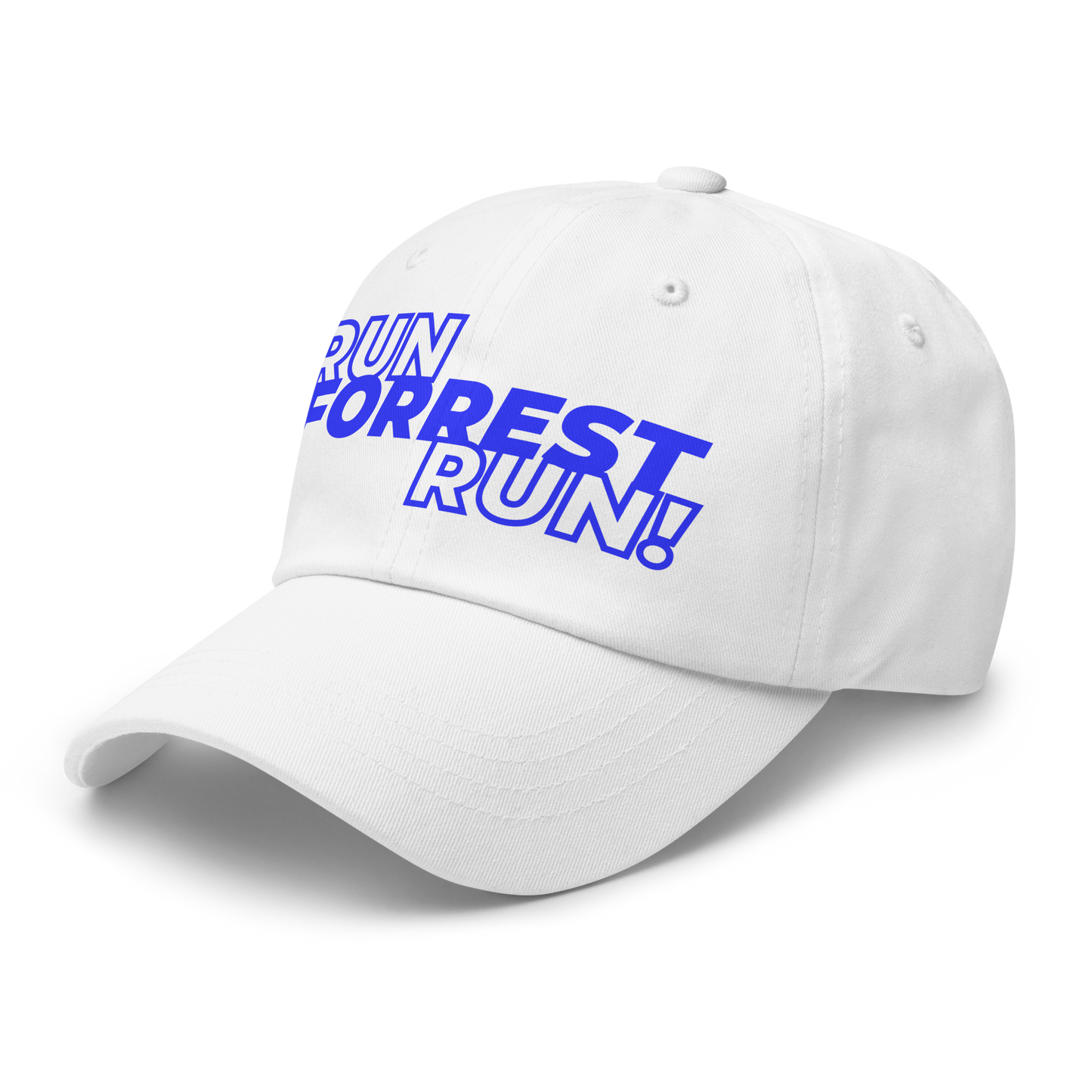 Run Forrest Run white dad hat, left front view