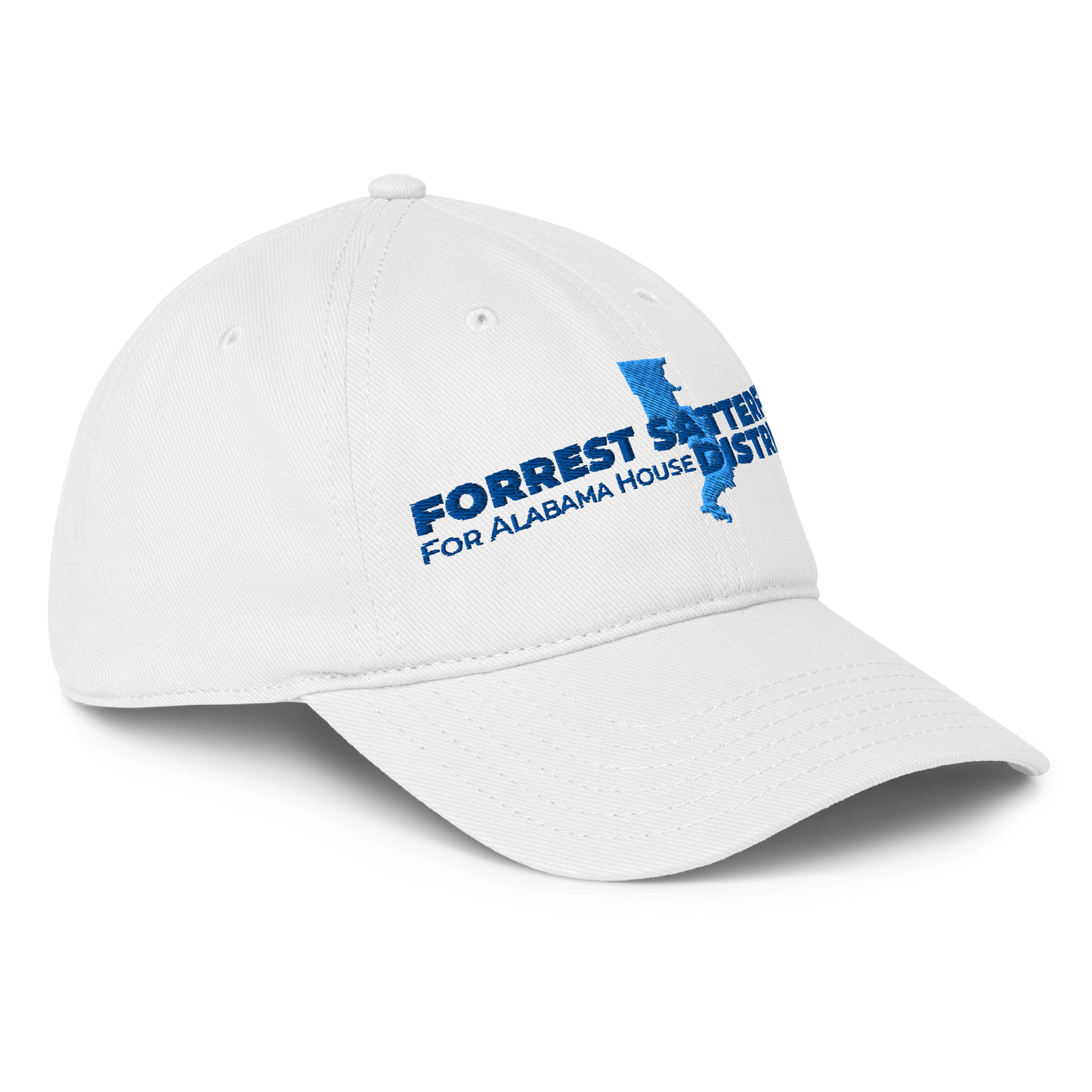 Forrest for Alabama white baseball cap, front-right angle