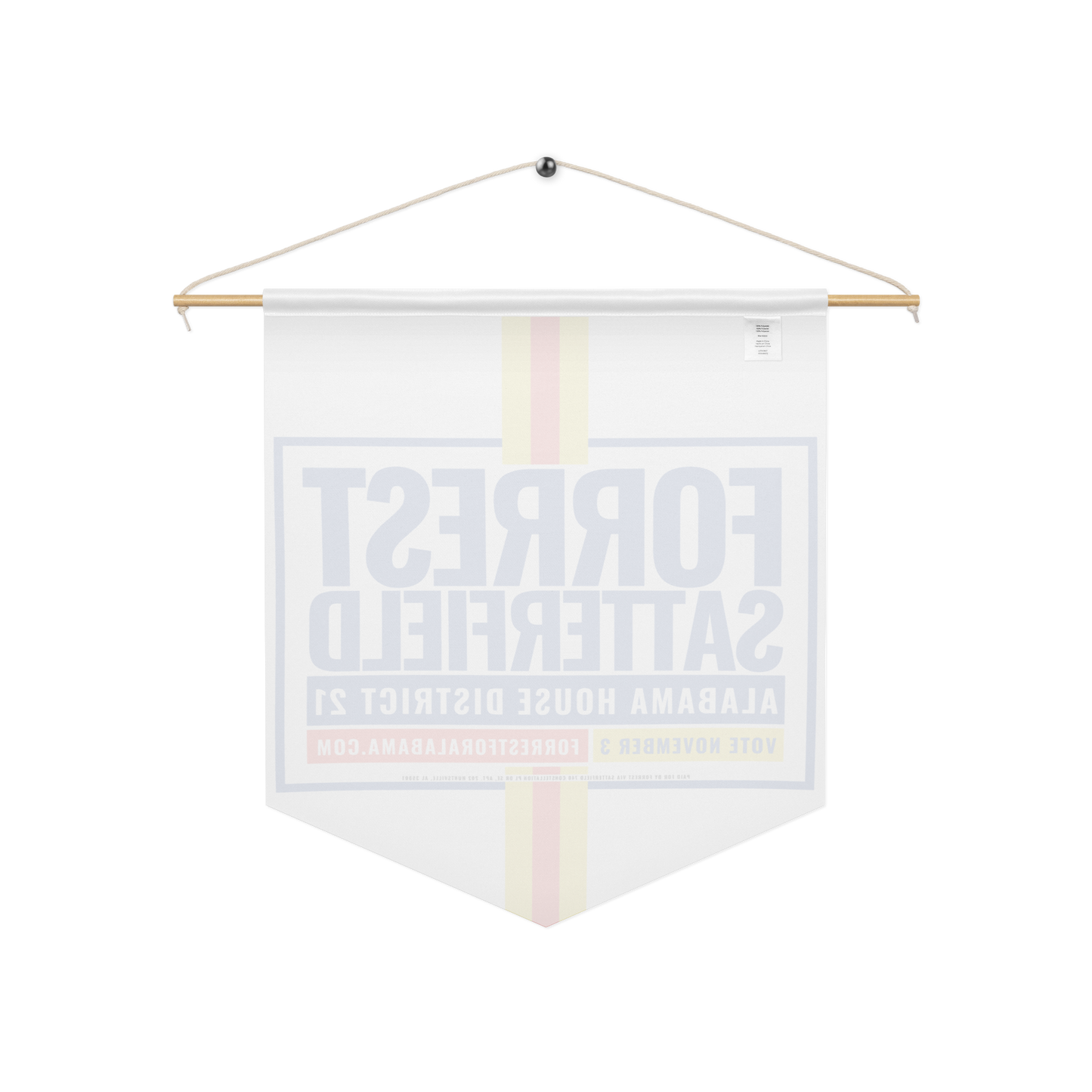 Forrest for Alabama pennant banner, 18 x 21 inch, back view