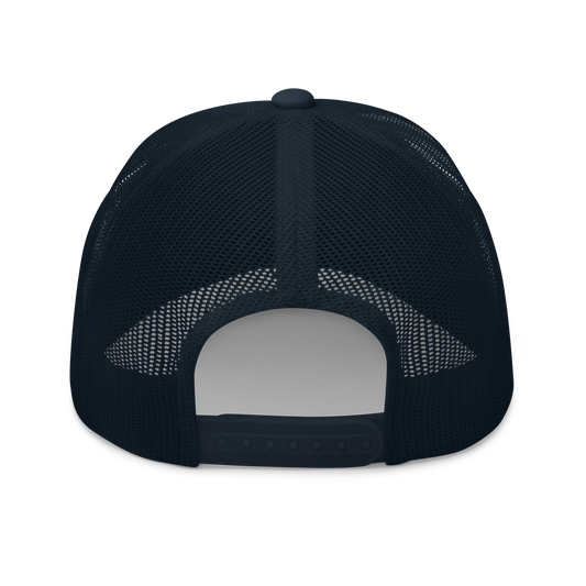 Forrest for Alabama navy trucker cap, back view