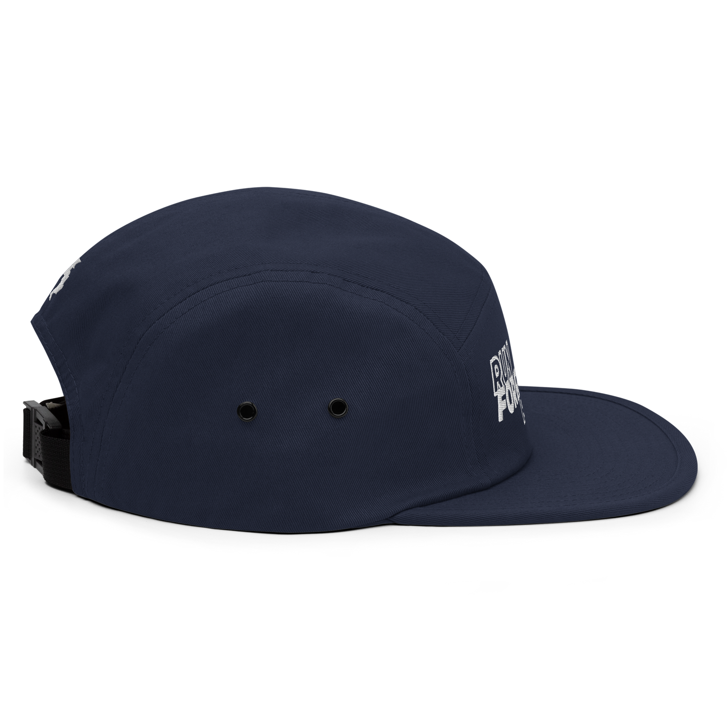 Run Forrest Run navy five-panel camp cap, right side view