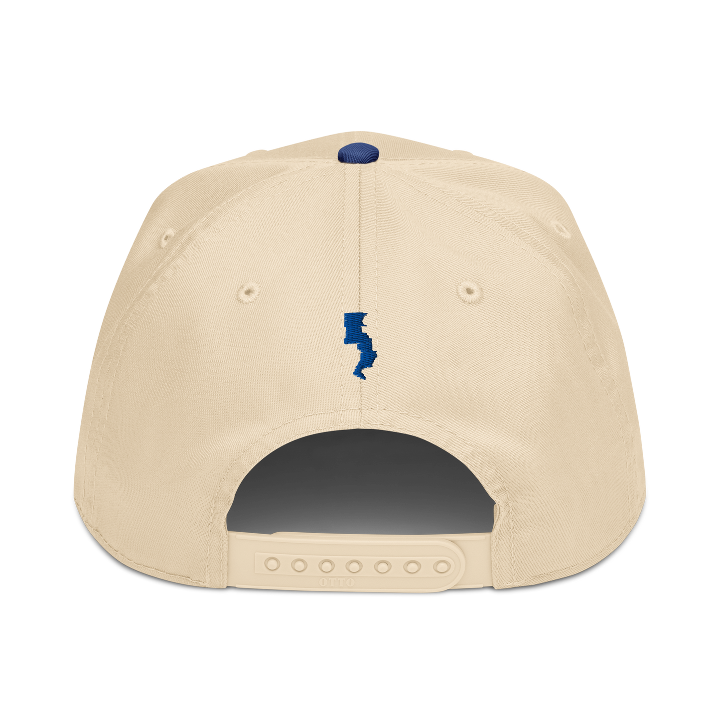 Run Forrest Run 5-panel cap, cream and royal blue, back view