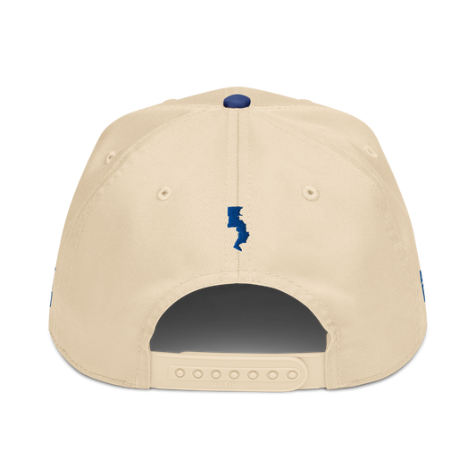 Forrest for Alabama five-panel cap, cream crown with royal blue brim, back view
