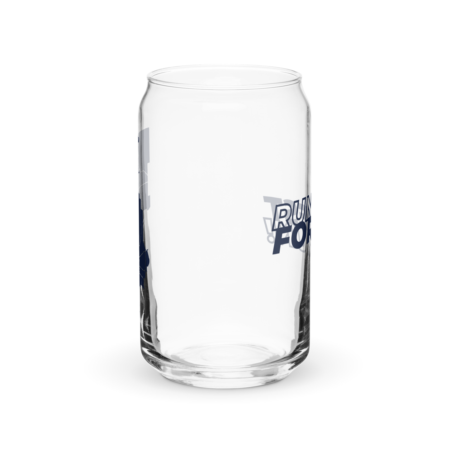 Run Forrest Run 16 oz can-shaped glass, back view