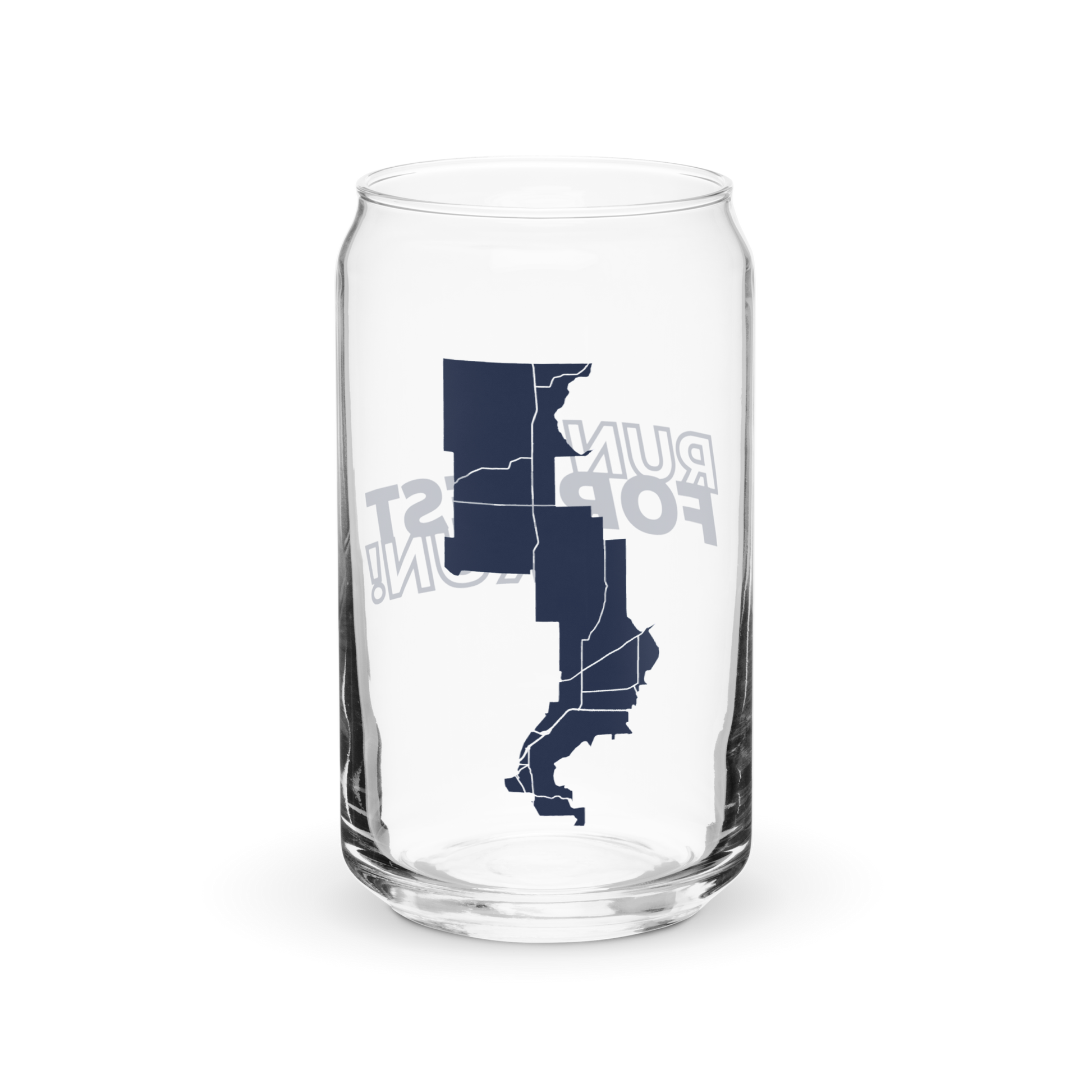 Run Forrest Run 16 oz can-shaped glass, left view