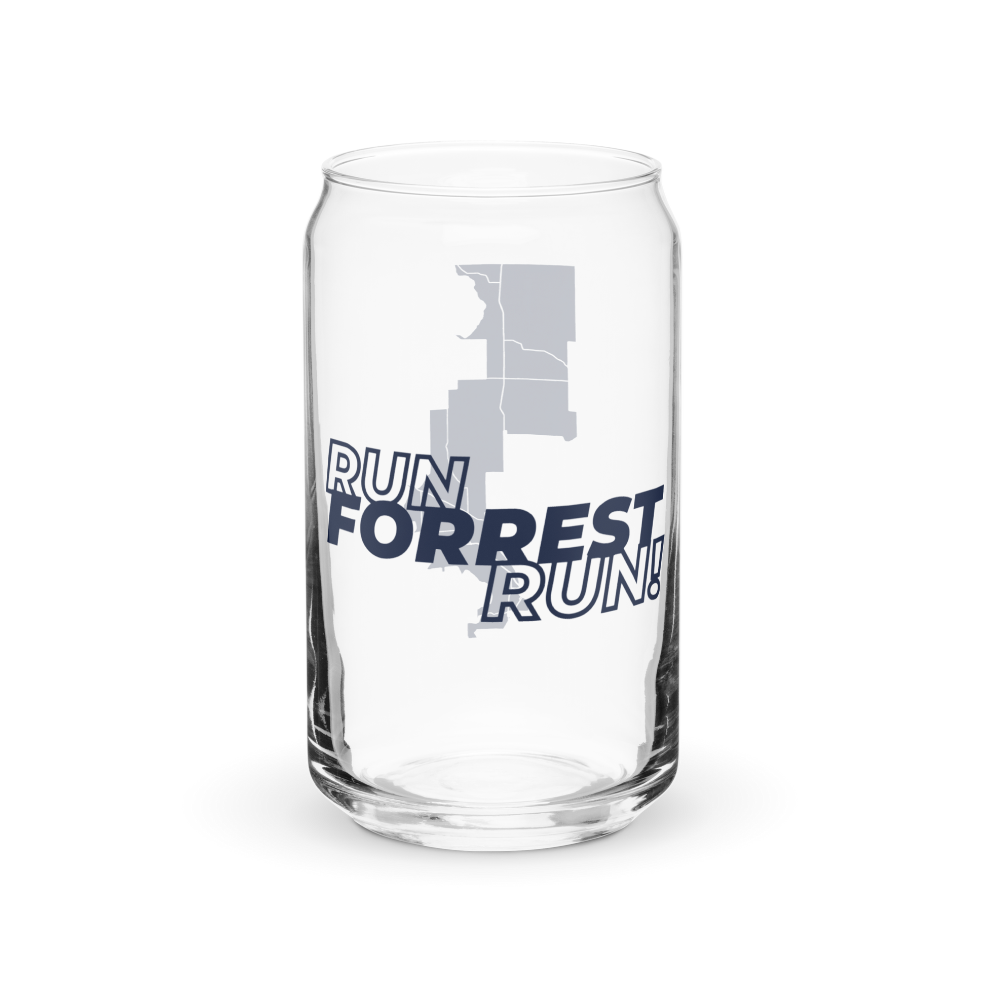Run Forrest Run 16 oz can-shaped glass, right view