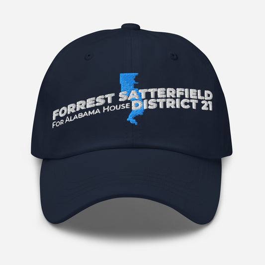 Forrest for Alabama navy dad hat, front view