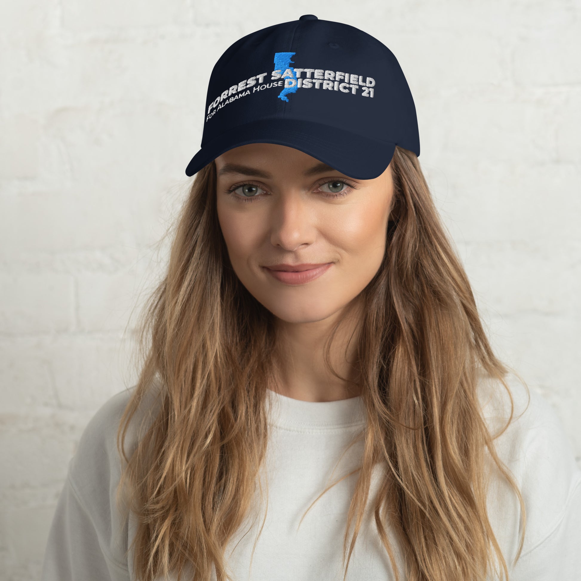 Forrest for Alabama navy dad hat, front view