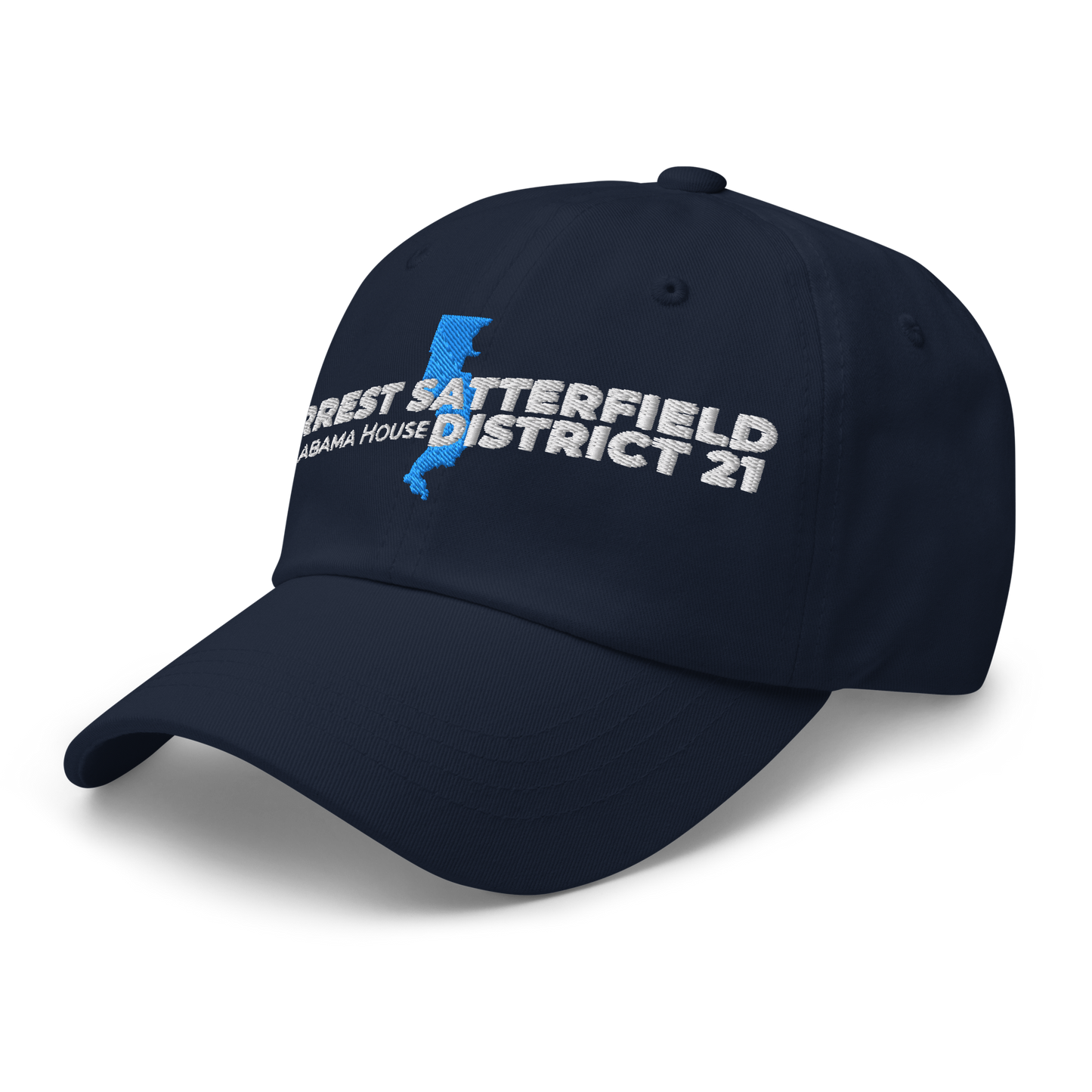 Forrest for Alabama navy dad hat, left front view