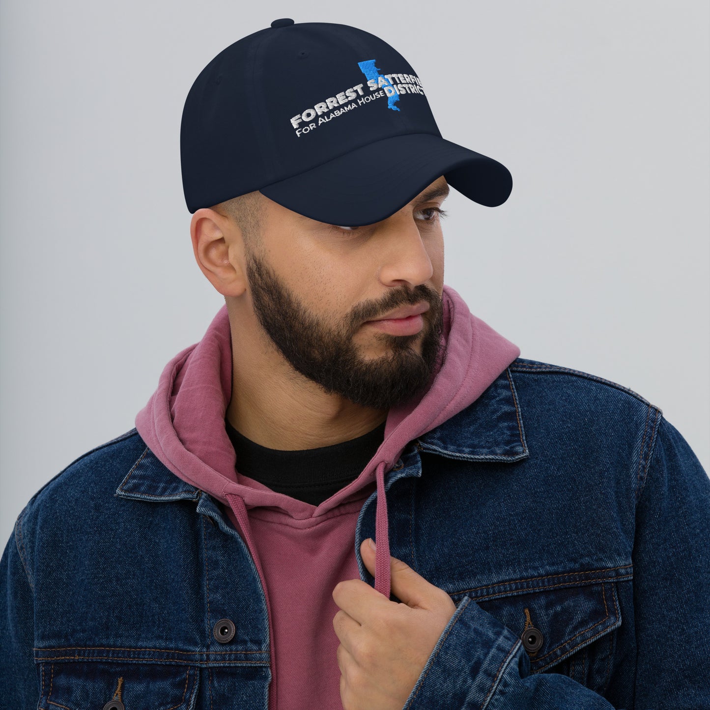 Forrest for Alabama navy dad hat, right front view