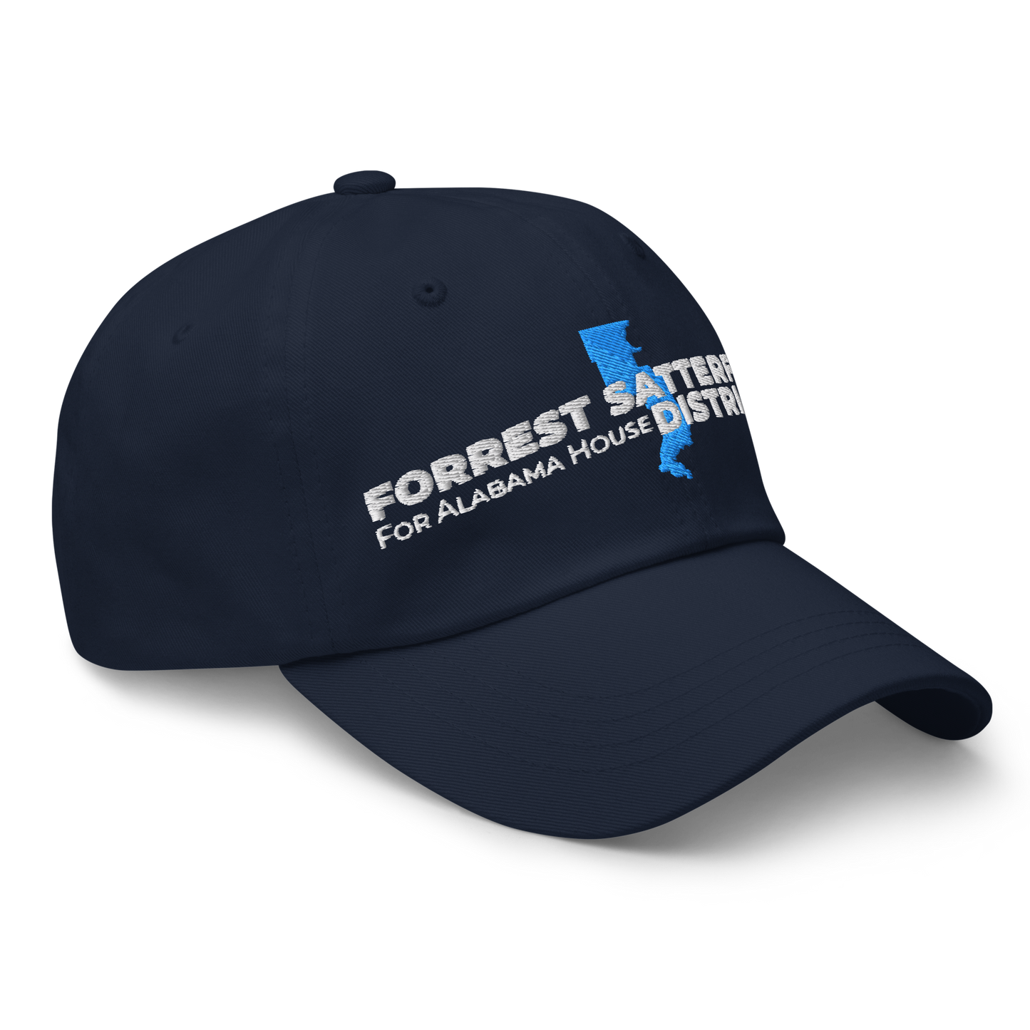 Forrest for Alabama navy dad hat, right front view