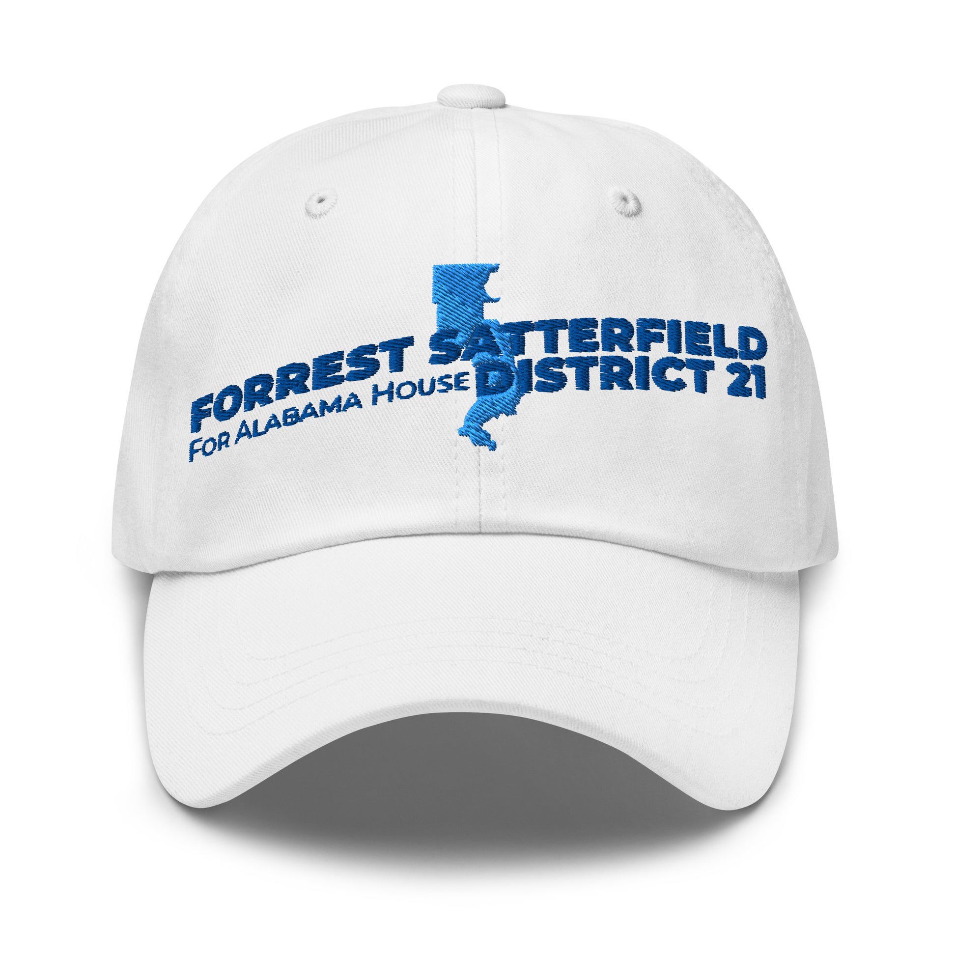 Forrest for Alabama white dad hat, front view