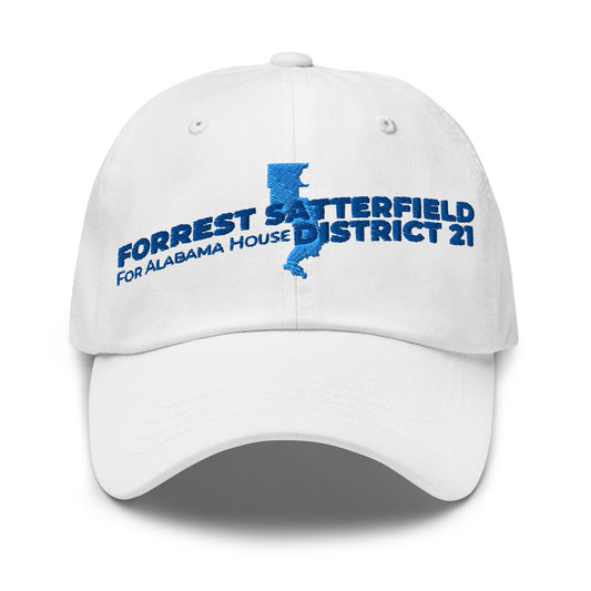 Forrest for Alabama white dad hat, front view