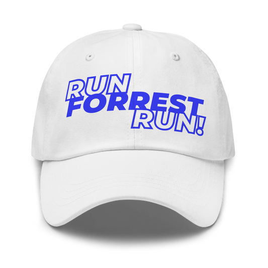 Run Forrest Run white dad hat, front view