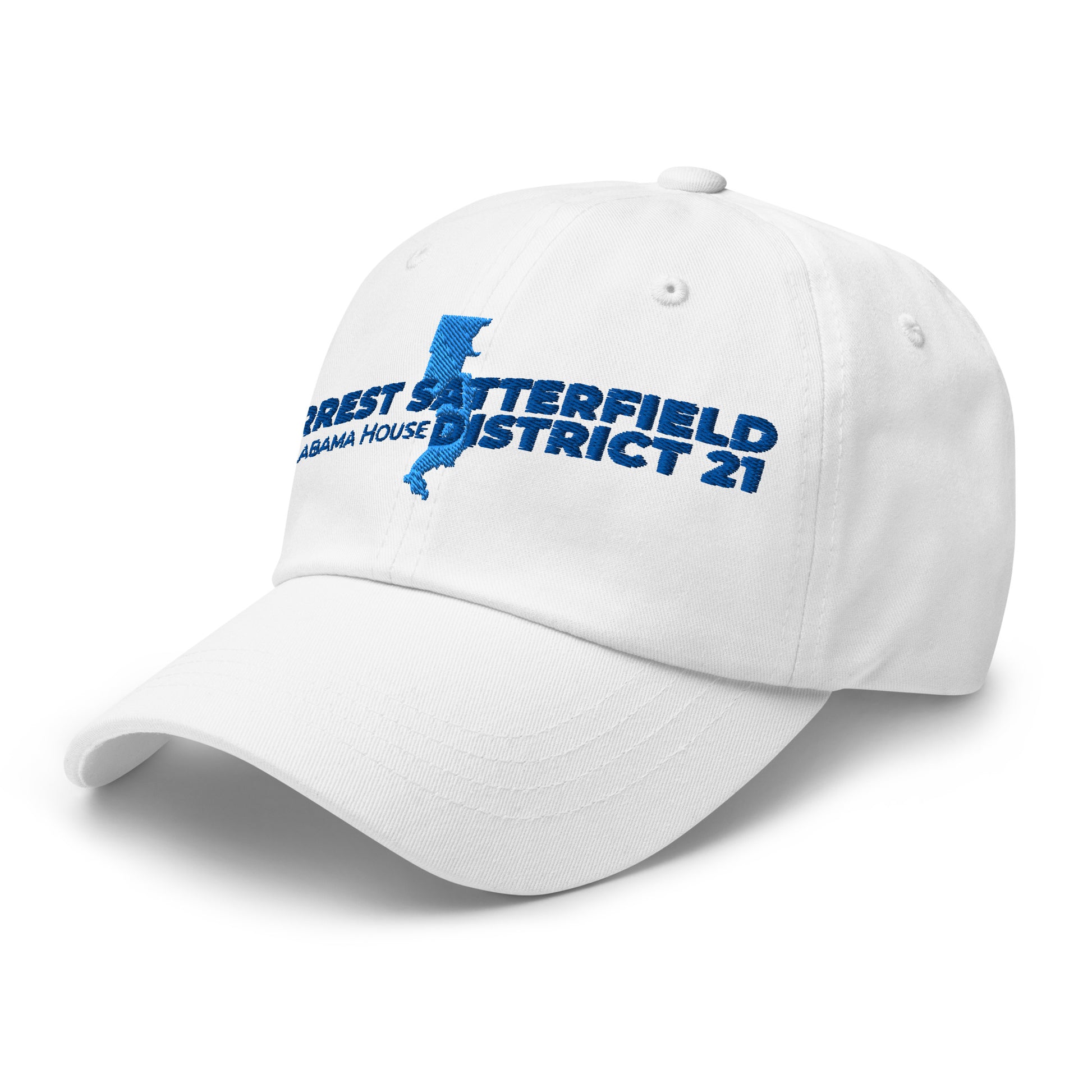 Forrest for Alabama white dad hat, left front view