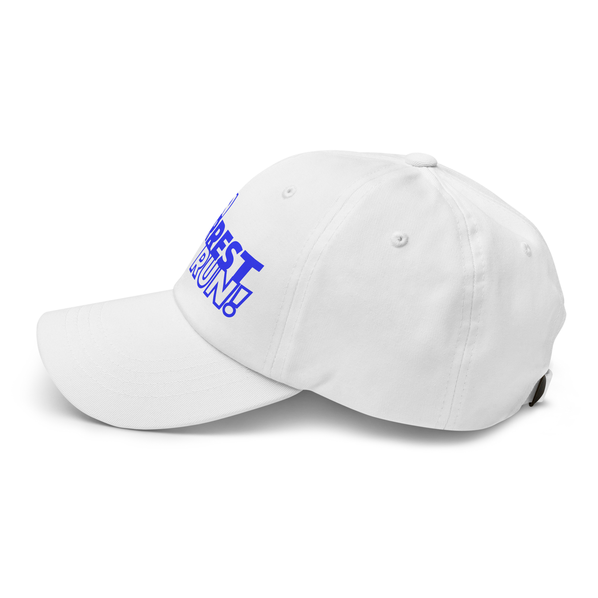 Run Forrest Run white dad hat, left side view