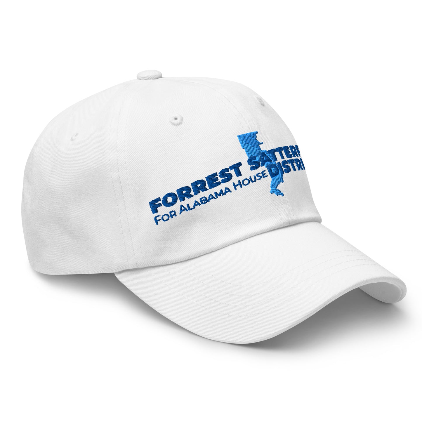 Forrest for Alabama white dad hat, right front view