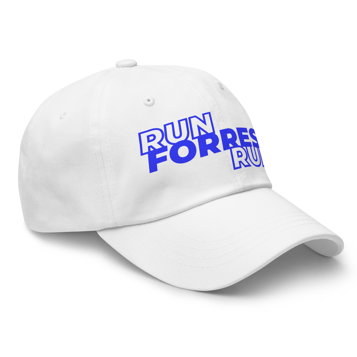 Run Forrest Run white dad hat, right front view