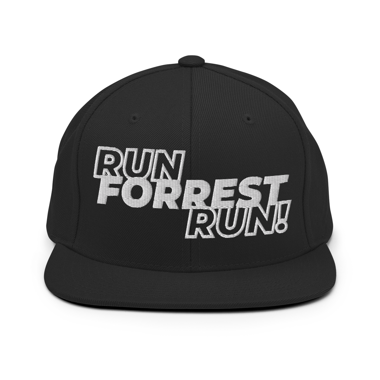 Run Forrest Run black snapback hat, front view