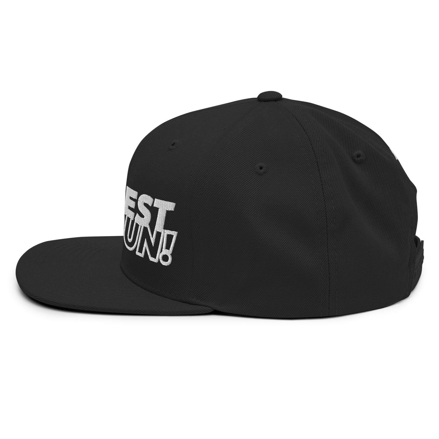 Run Forrest Run black snapback hat, left side view
