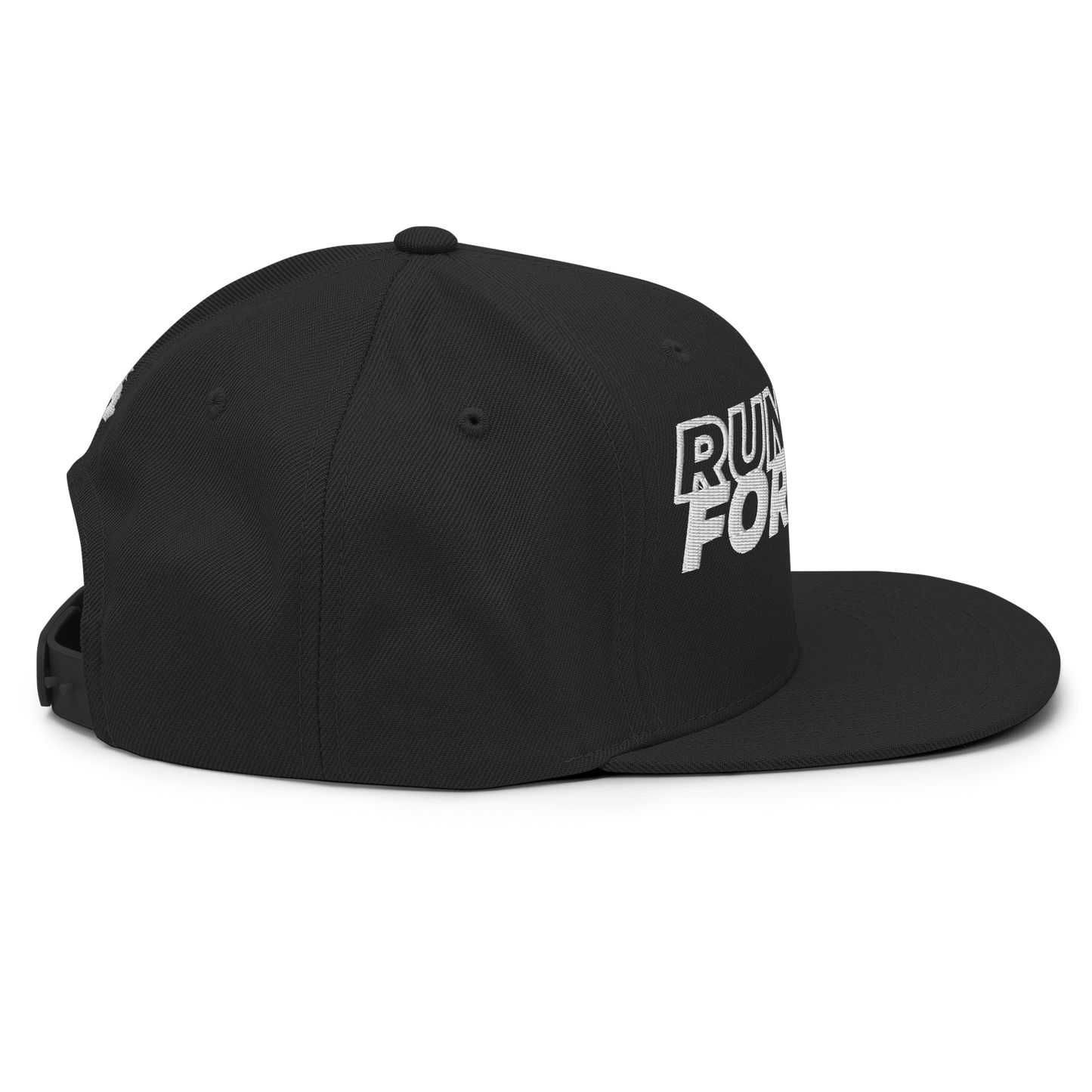 Run Forrest Run black snapback hat, right side view