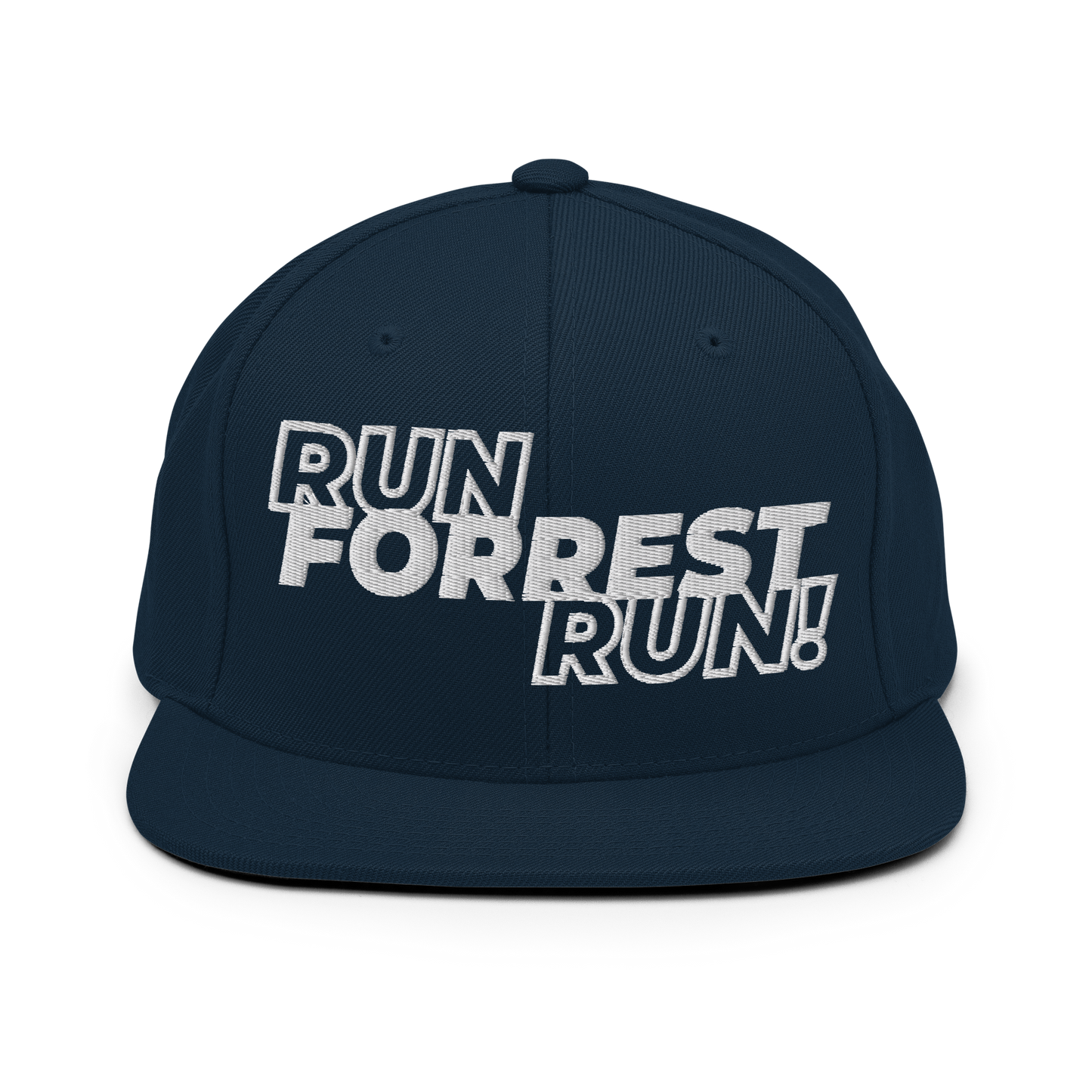 Run Forrest Run dark navy snapback hat, front view