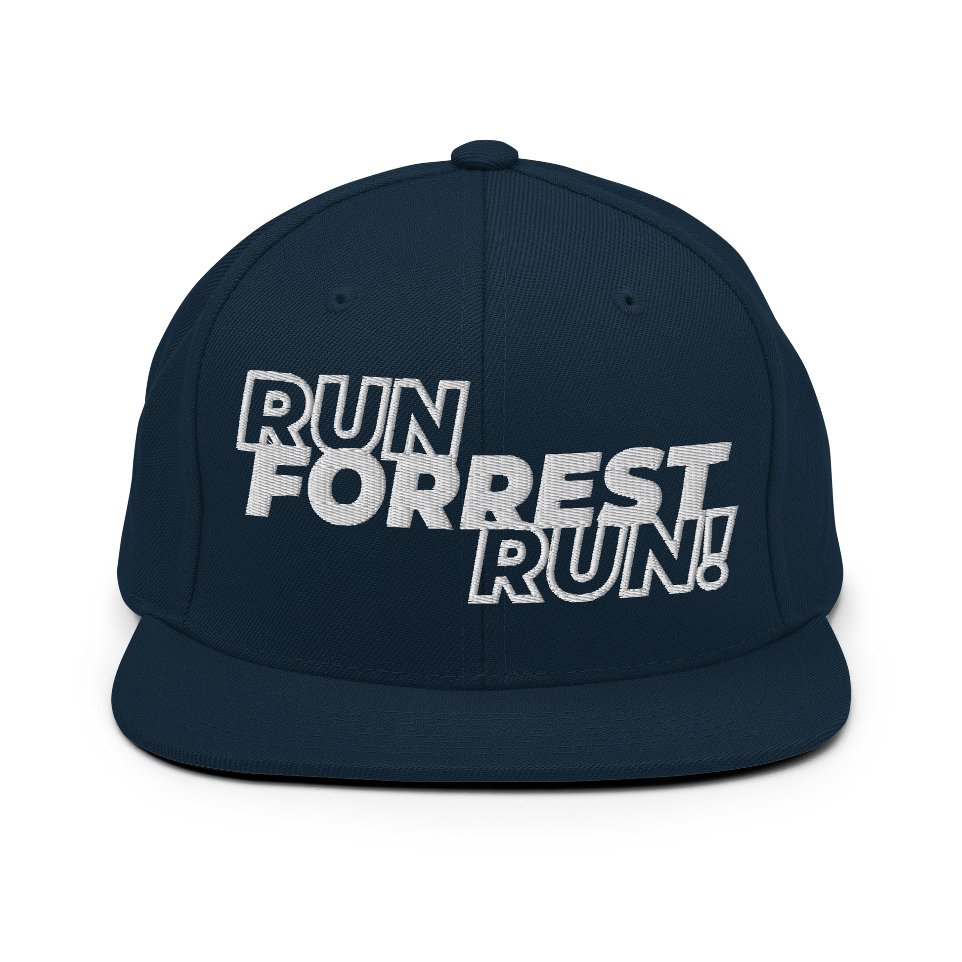 Run Forrest Run dark navy snapback hat, front view