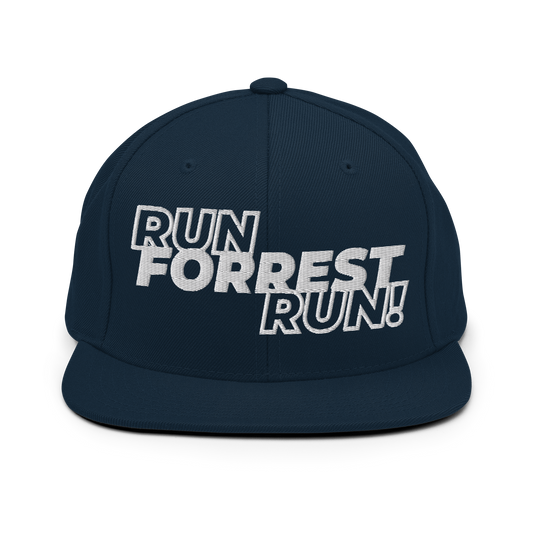 Run Forrest Run dark navy snapback hat, front view