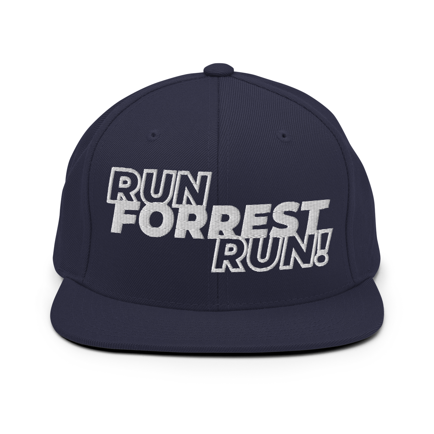 Run Forrest Run navy snapback hat, front view