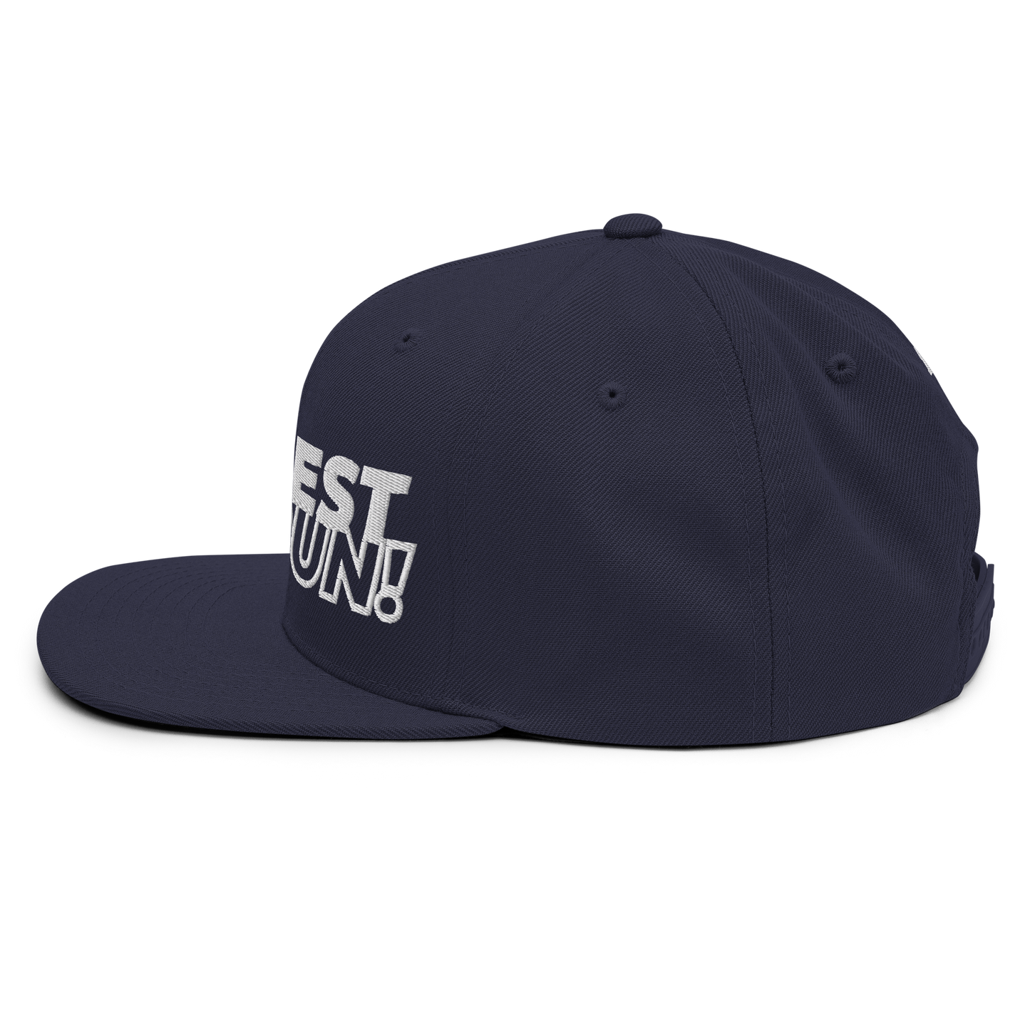 Run Forrest Run navy snapback hat, left side view