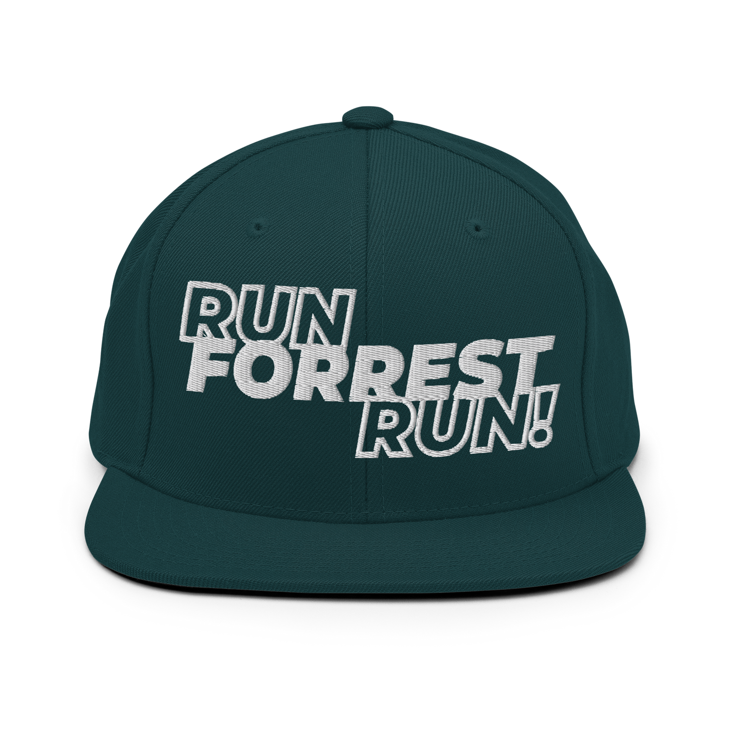 Run Forrest Run spruce green snapback hat, front view