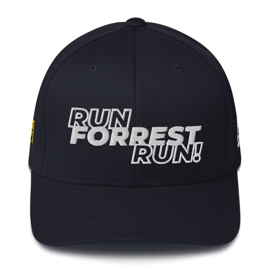Run Forrest Run structured twill cap, dark navy, front view