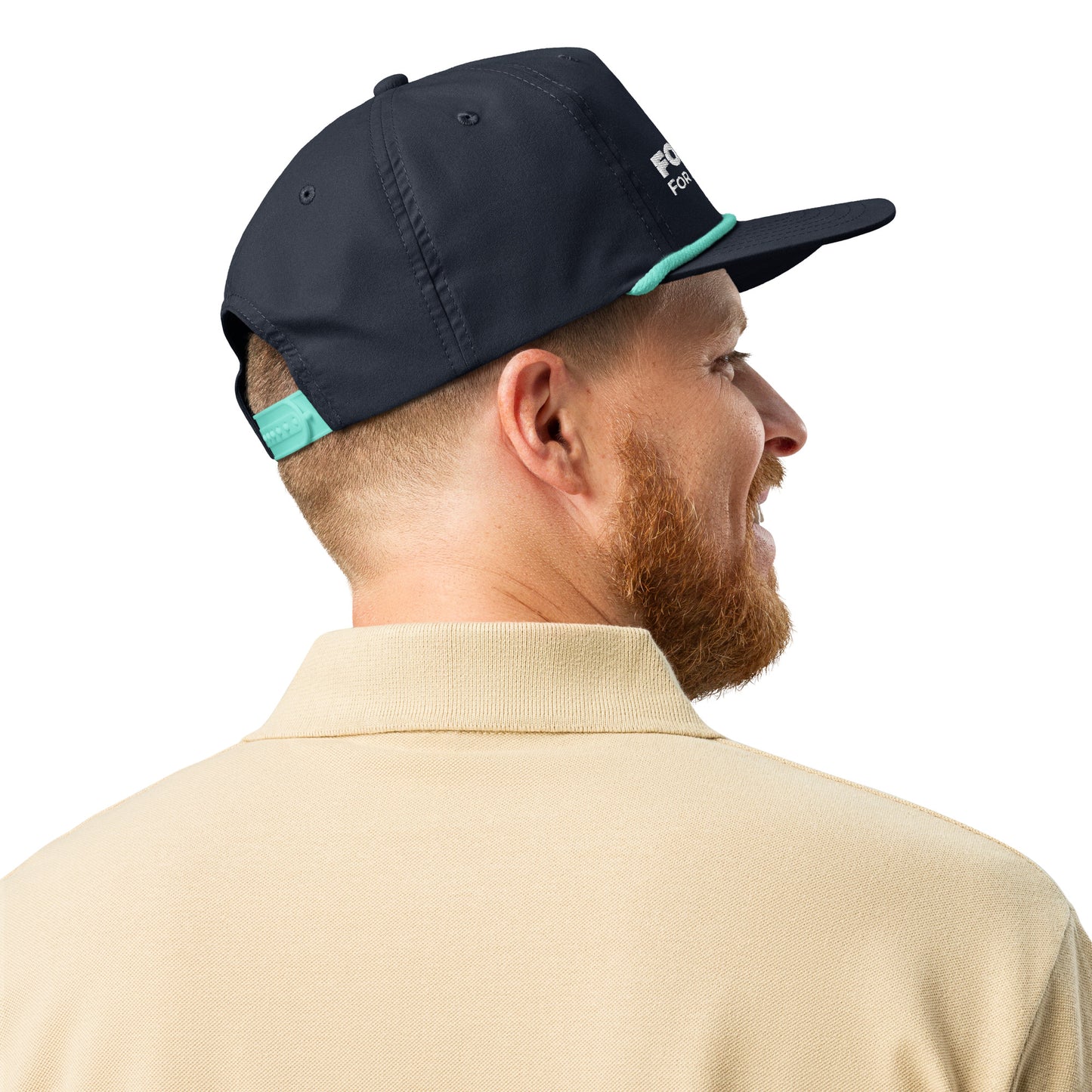 Forrest for Alabama golf rope cap, navy and mint, back view