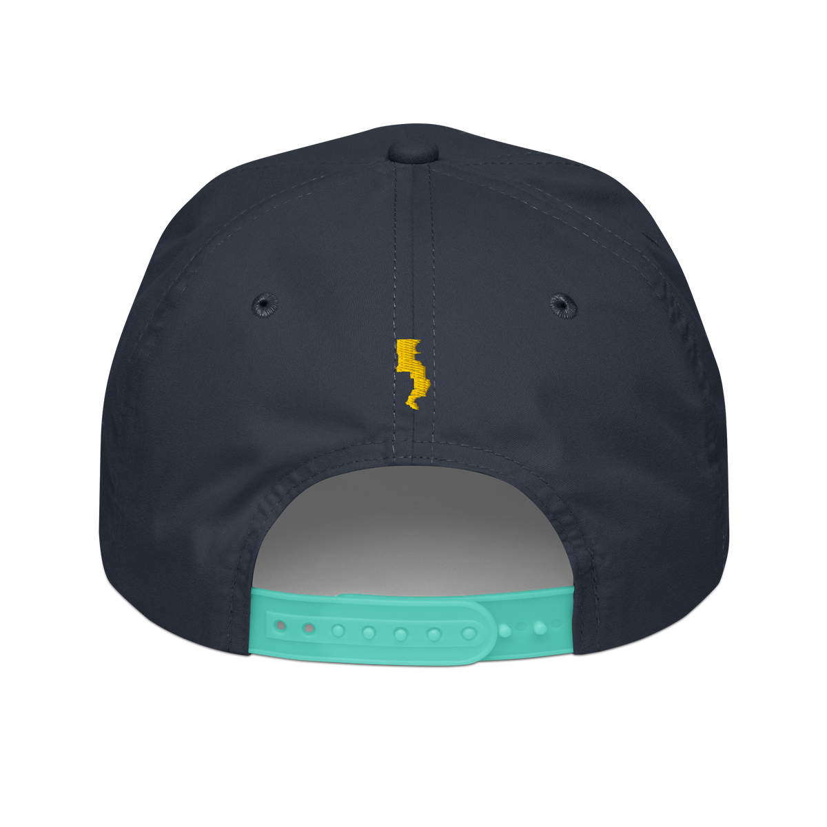 Run Forrest Run navy and mint golf rope cap, back view