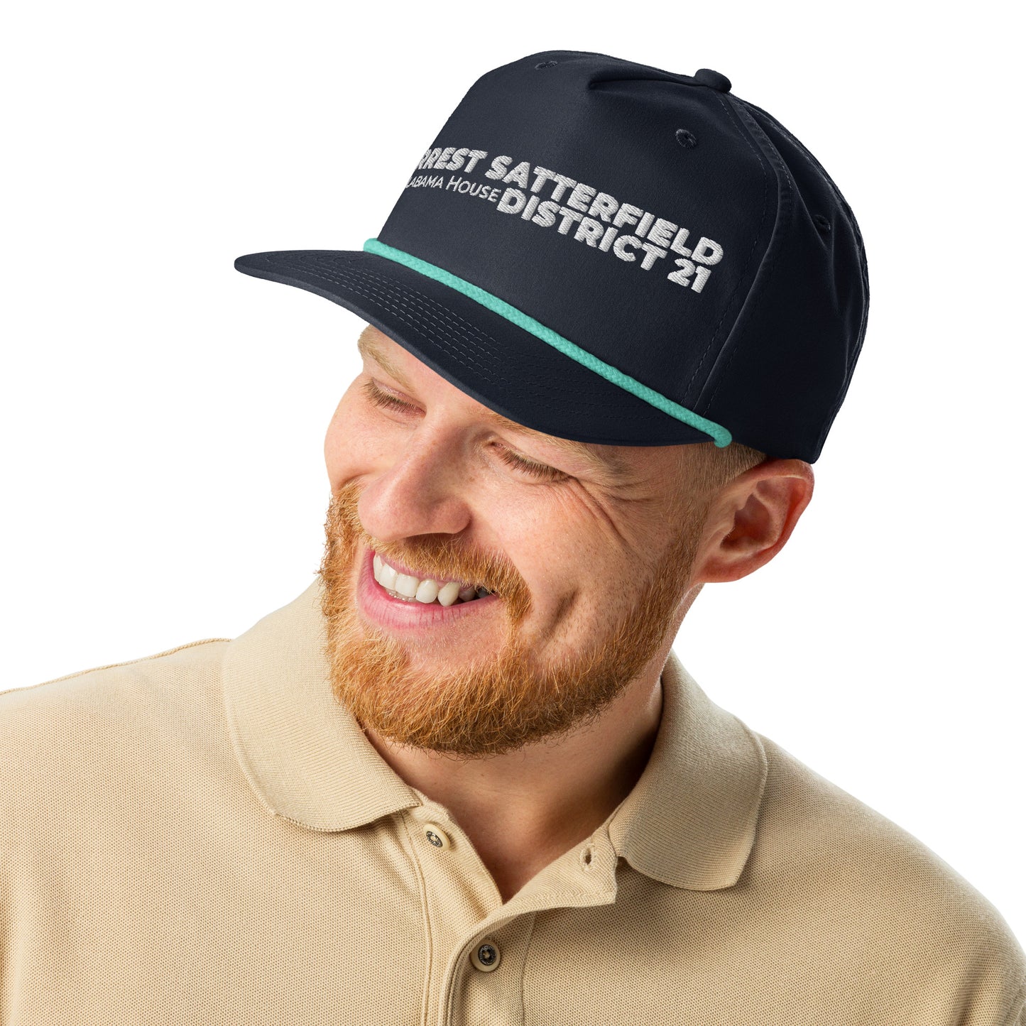 Forrest for Alabama golf rope cap, navy and mint, front view