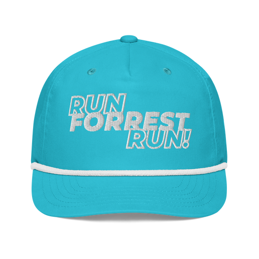 Run Forrest Run turquoise golf rope cap, front view
