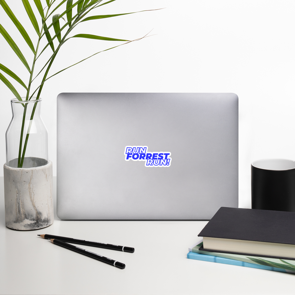 Second lifestyle shot of the 4x4 inch RUN FORREST RUN! sticker in use, Forrest for Alabama District 21 campaign merch