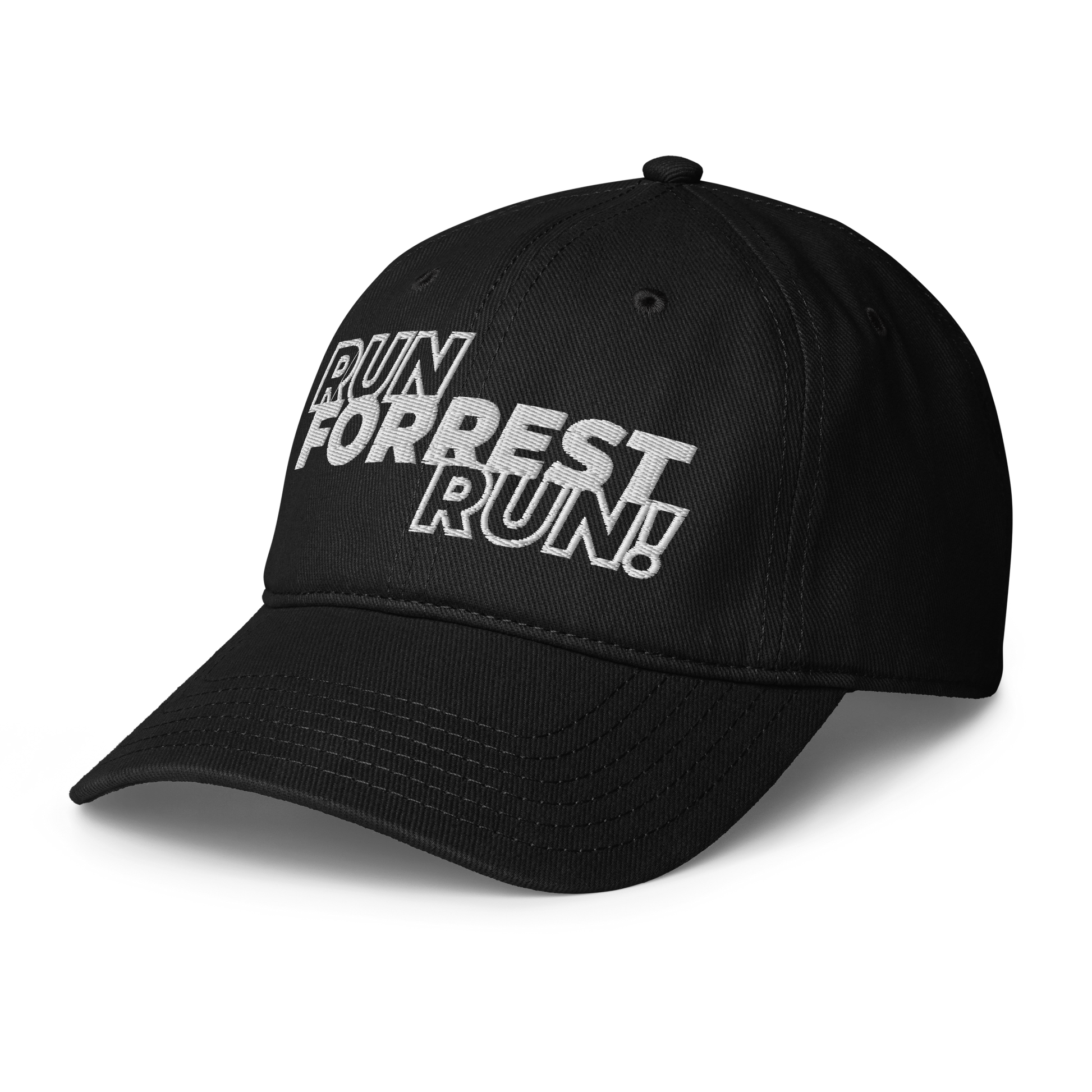 Run Forrest Run black low-profile baseball cap, left front view