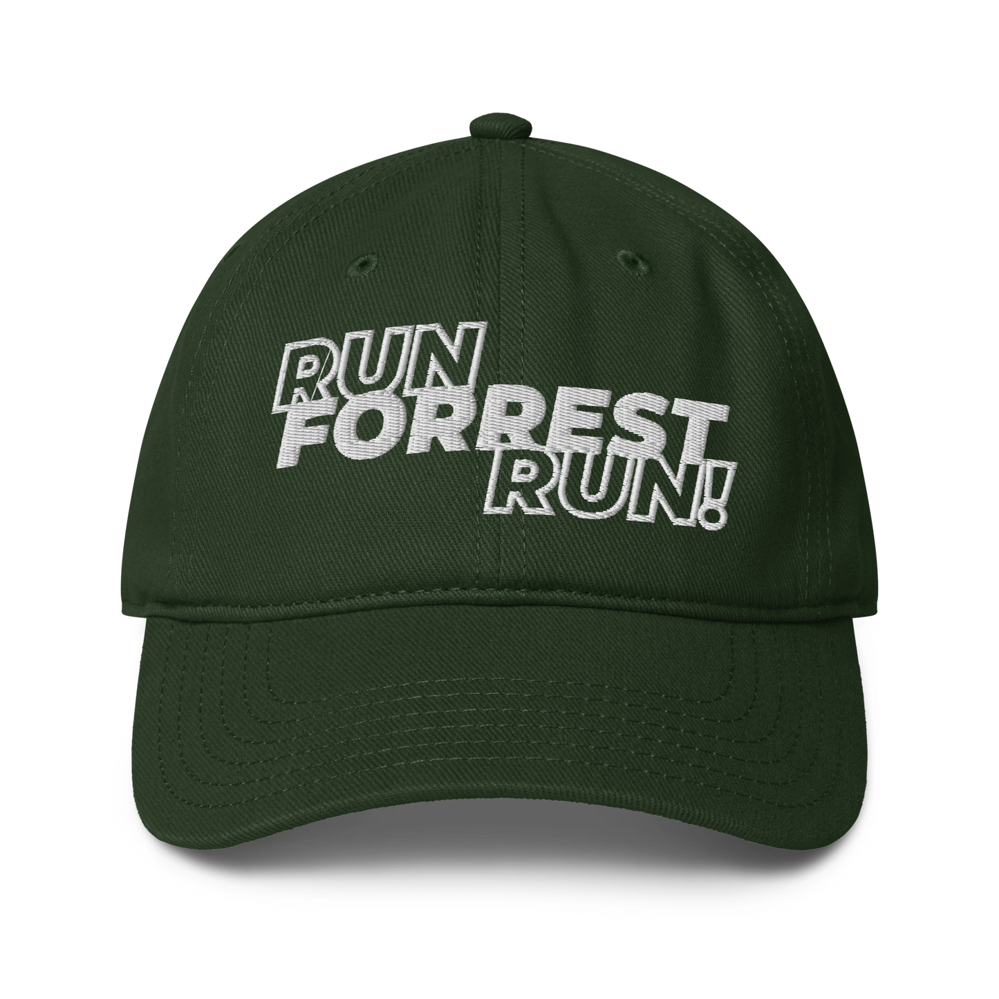 Run Forrest Run dark green low-profile baseball cap, front view