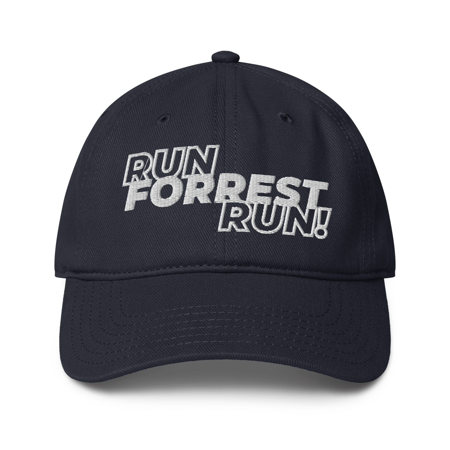 Run Forrest Run dark navy low-profile baseball cap, front view