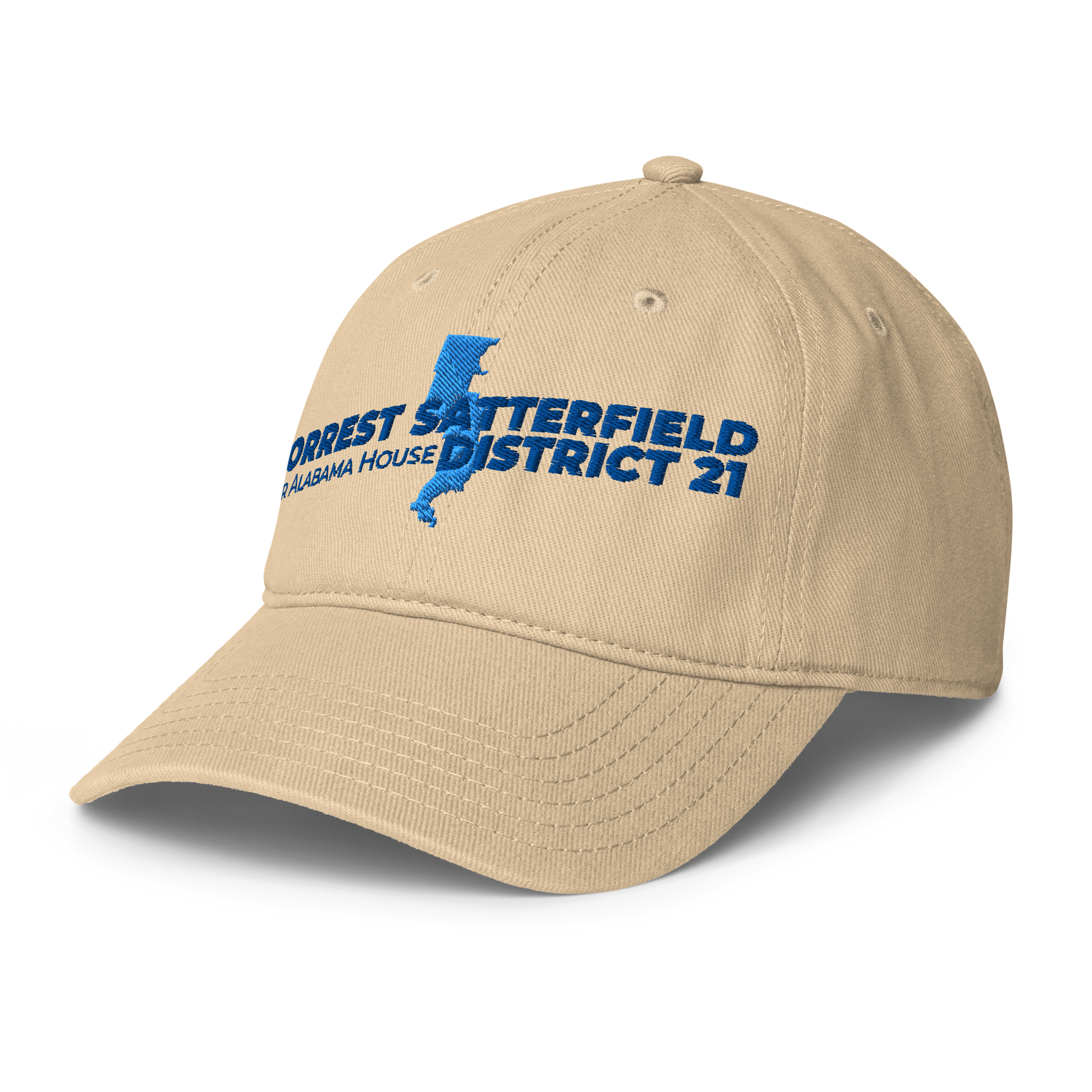 Forrest for Alabama khaki baseball cap, front-left angle