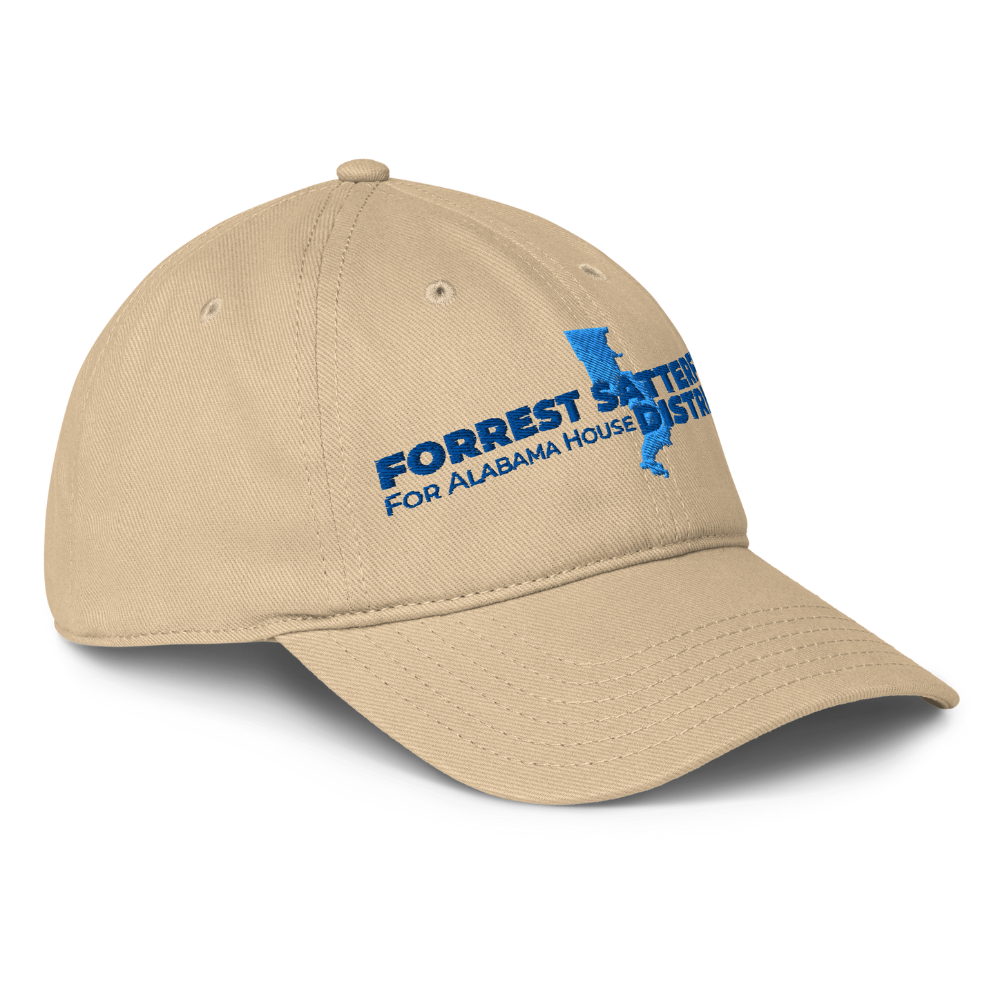Forrest for Alabama khaki baseball cap, front-right angle