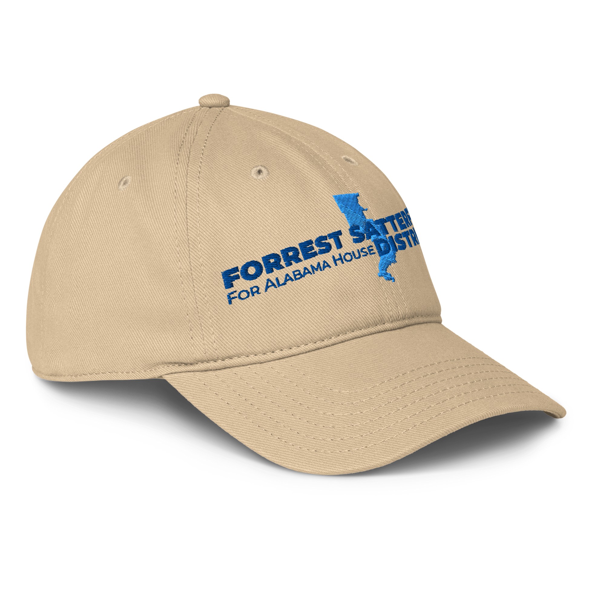 Forrest for Alabama khaki baseball cap, front-right angle
