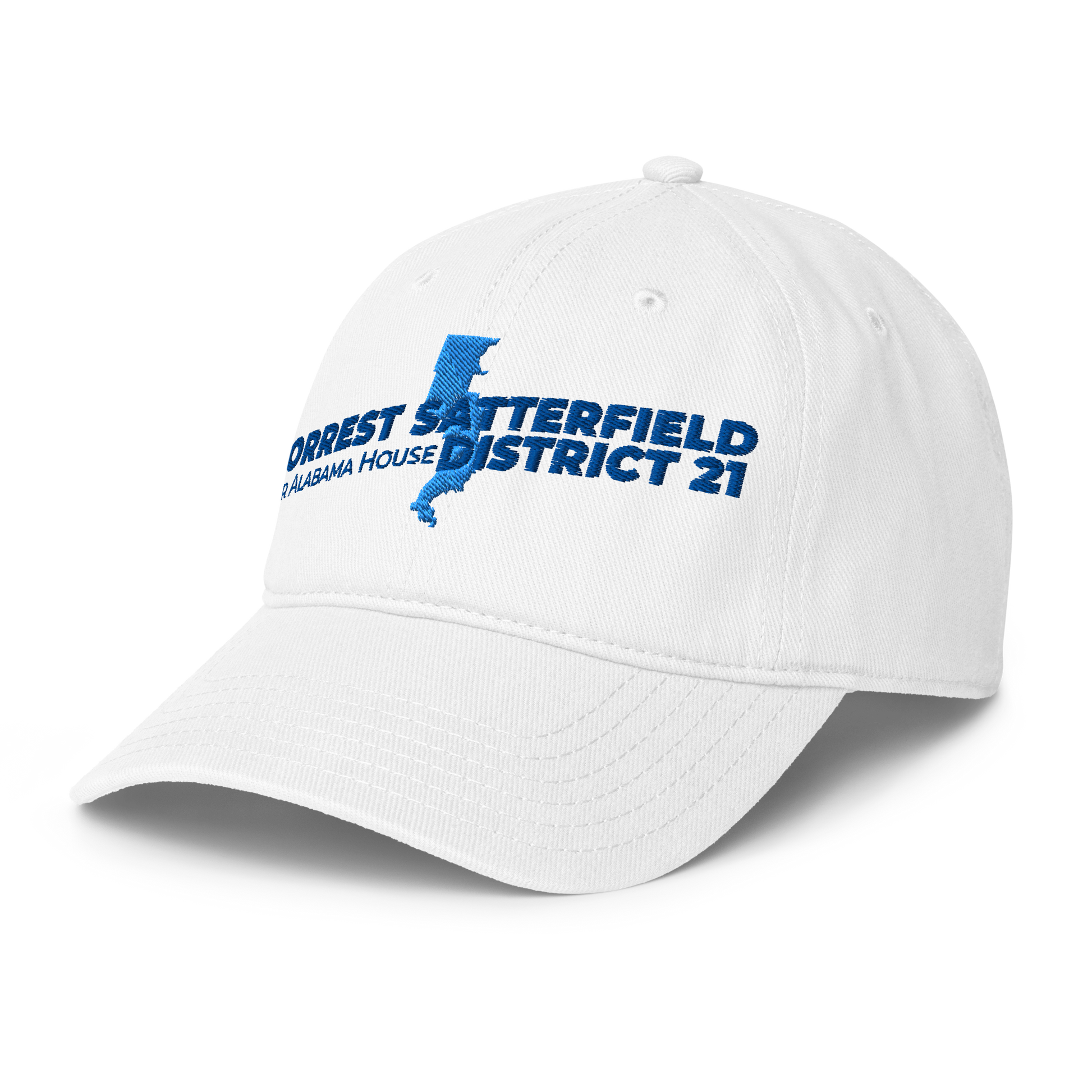 Forrest for Alabama white baseball cap, front-left angle