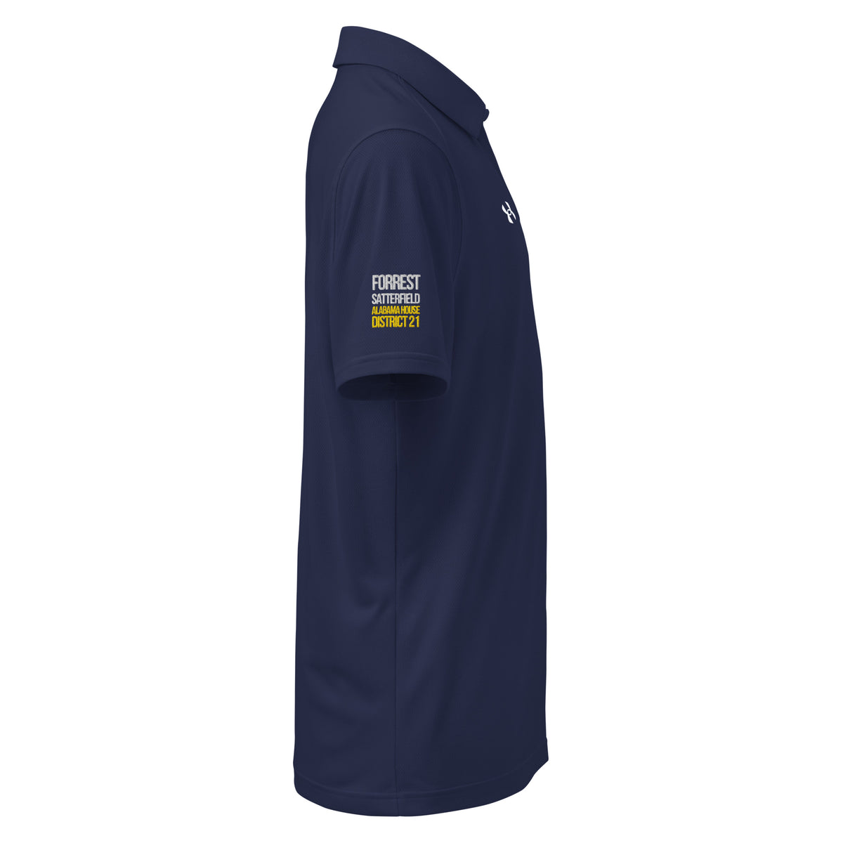 Run Forrest Run navy Under Armour performance polo, right side view