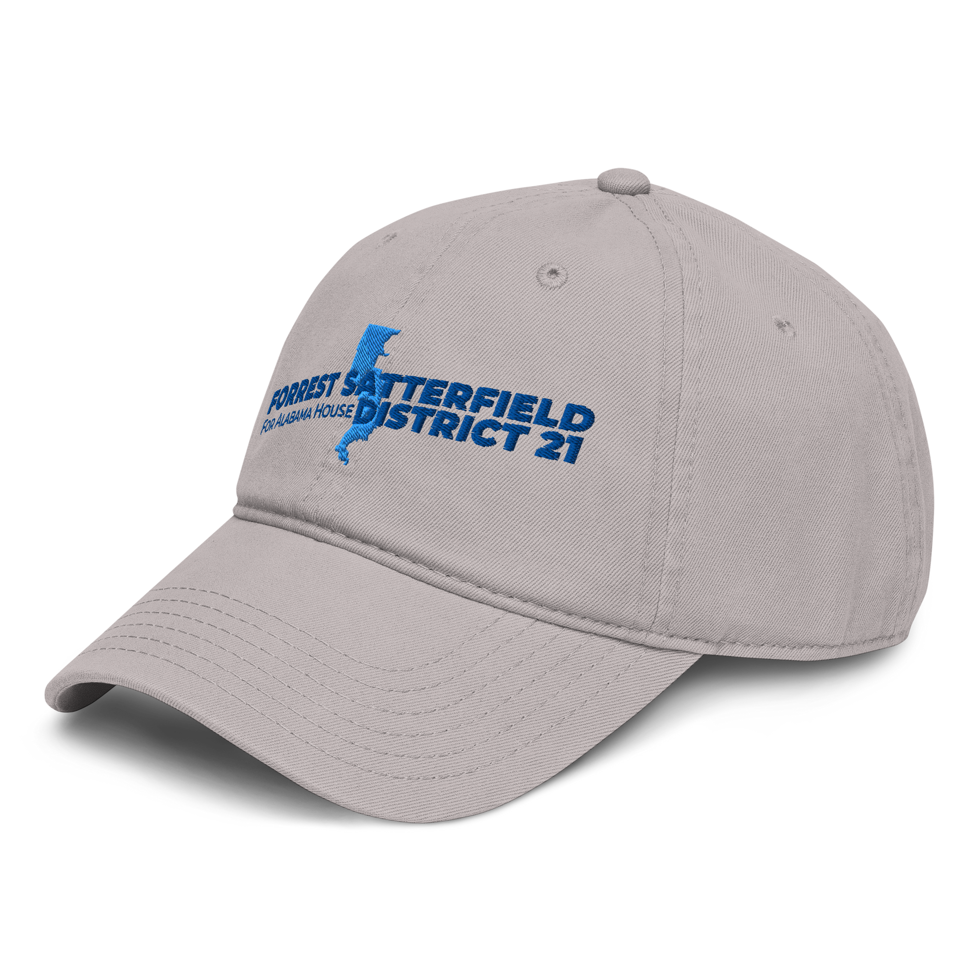 Forrest for Alabama garment-washed gray cap, front-left angle