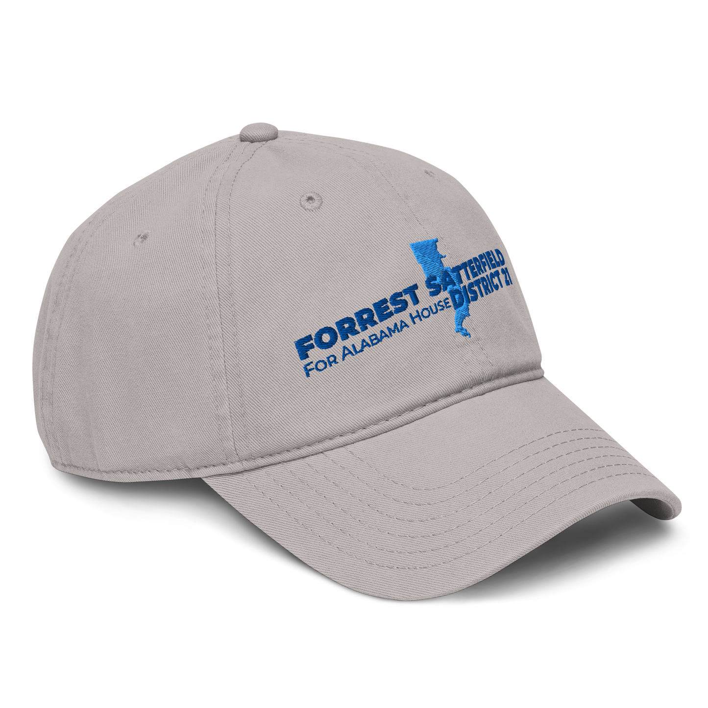 Forrest for Alabama garment-washed gray cap, front-right angle