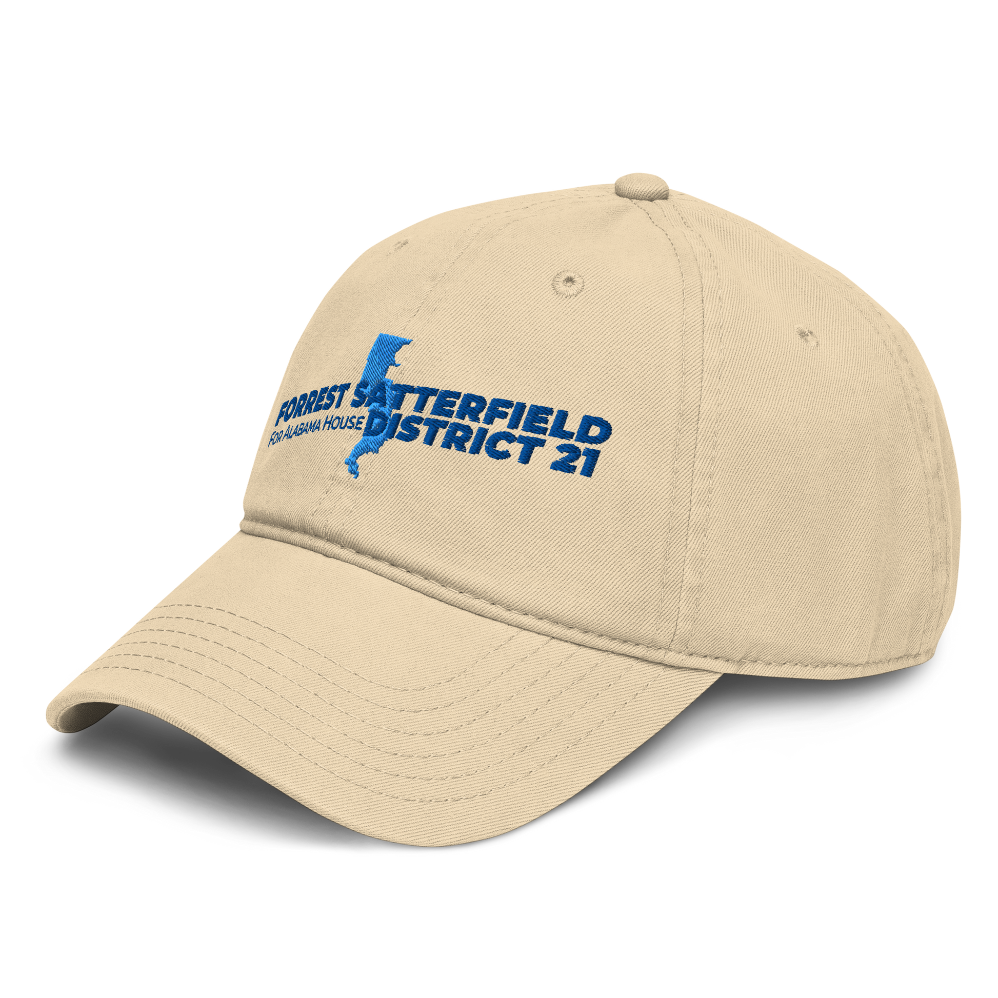 Forrest for Alabama garment-washed khaki cap, front-left angle
