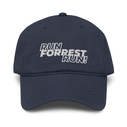 Run Forrest Run garment-washed navy cap, front view
