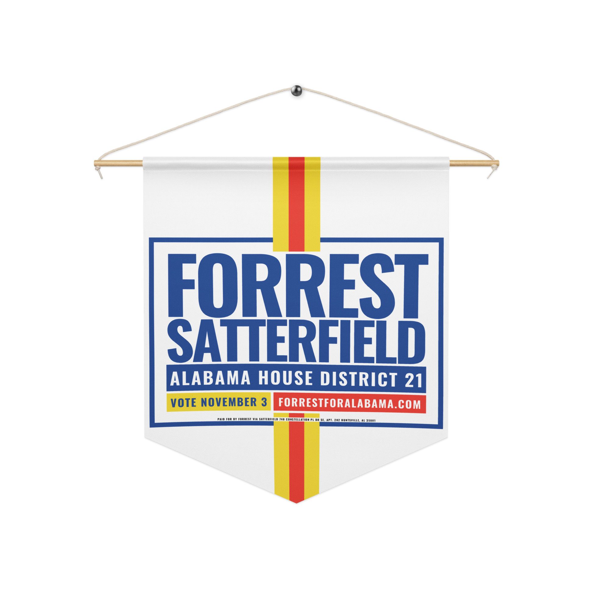 Forrest for Alabama pennant banner, 18 x 21 inch, front view